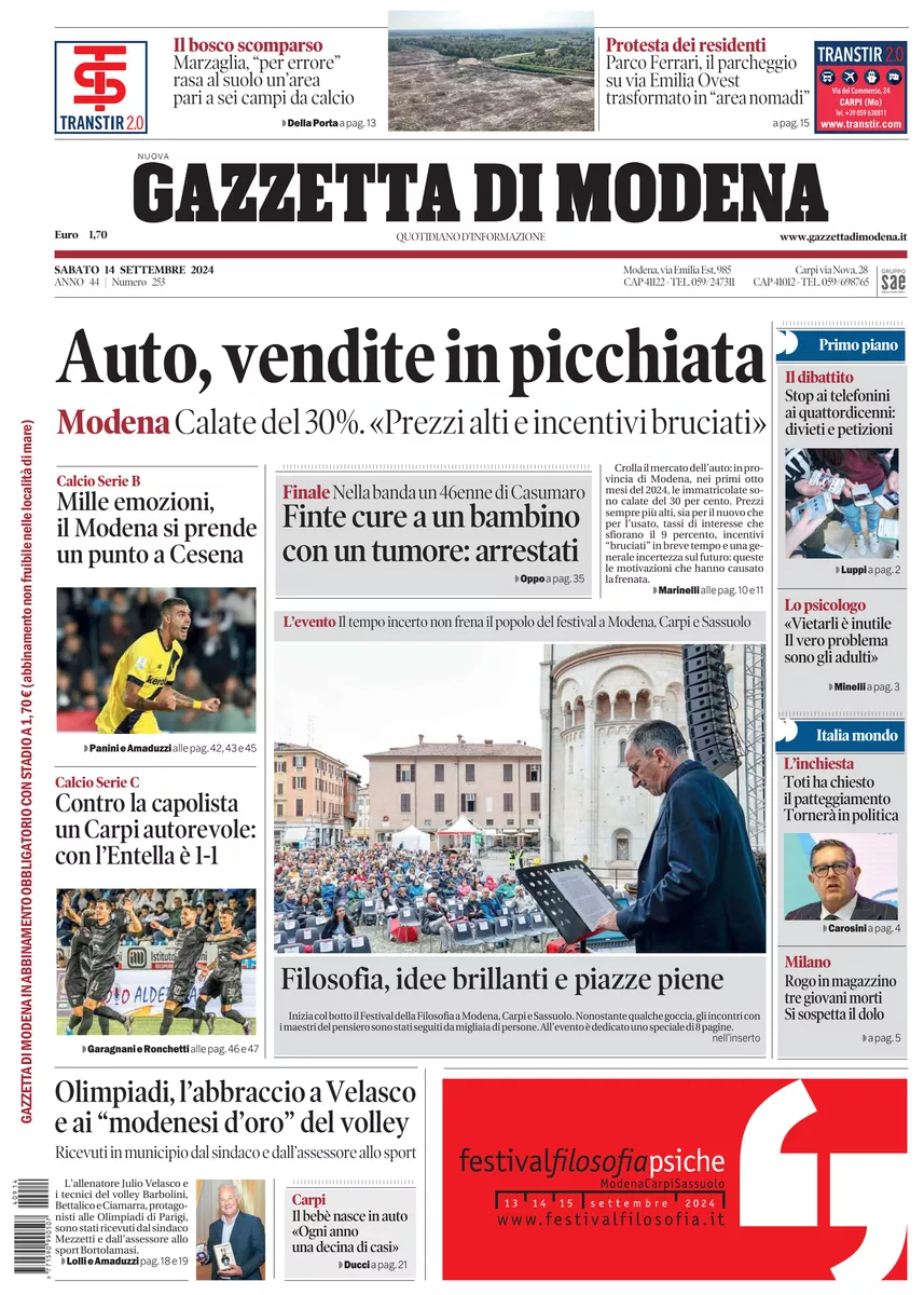 Prima-pagina-gazzetta di modena-oggi-edizione-del-2024-09-14